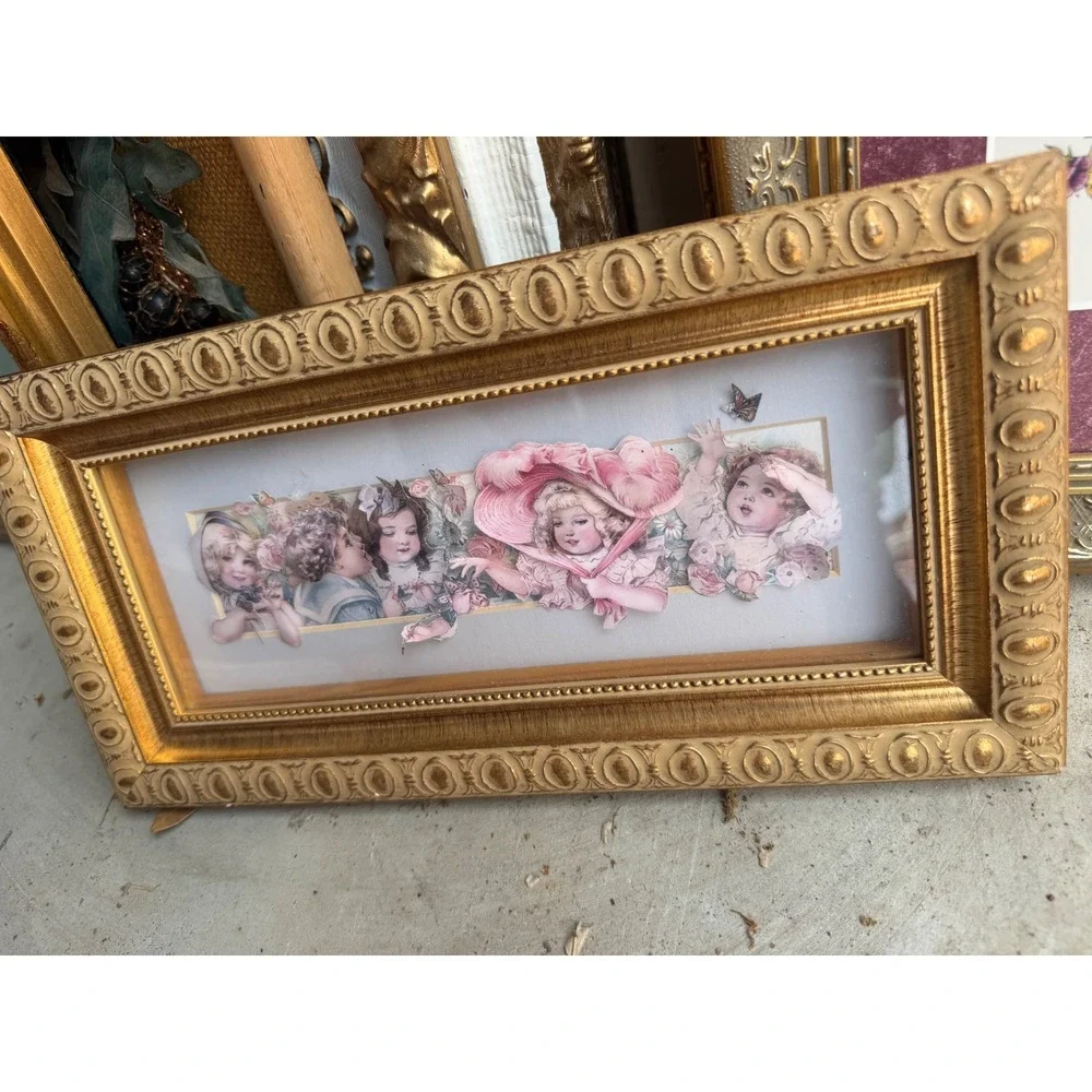 Jane‎ Hall 3D Paper Tole Art Victorian Children Gold Ornate Frame Shadowbox